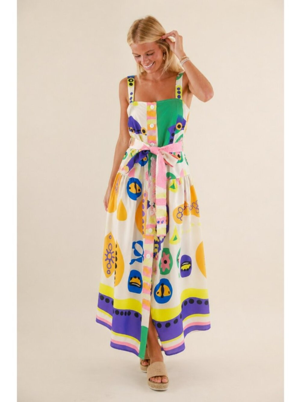 Sunday Up! My Next Move Maxi Dress - Multicolor Print Button-Down Front Adjustab